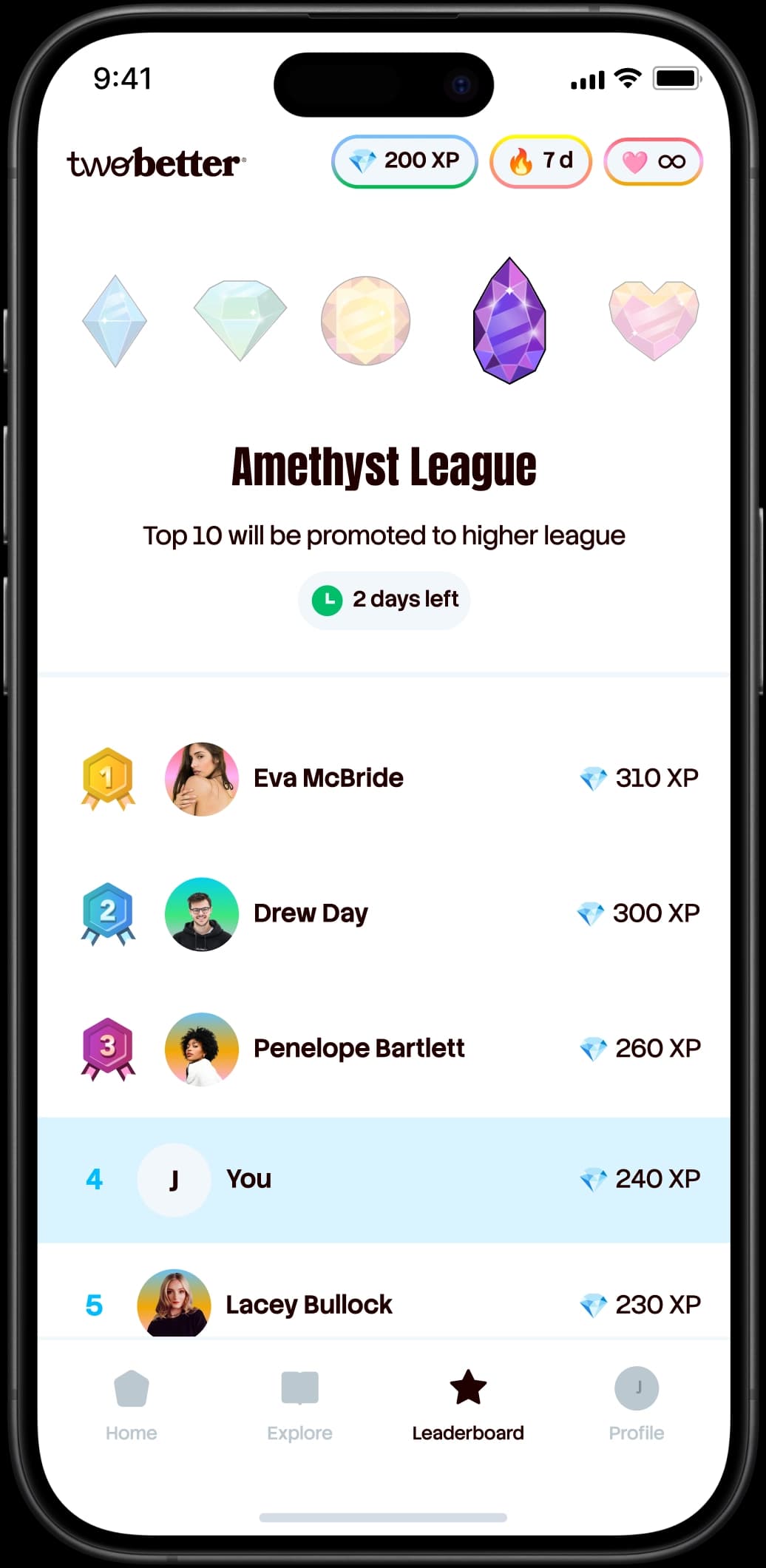 Leaderboard screen displaying user rankings and scores