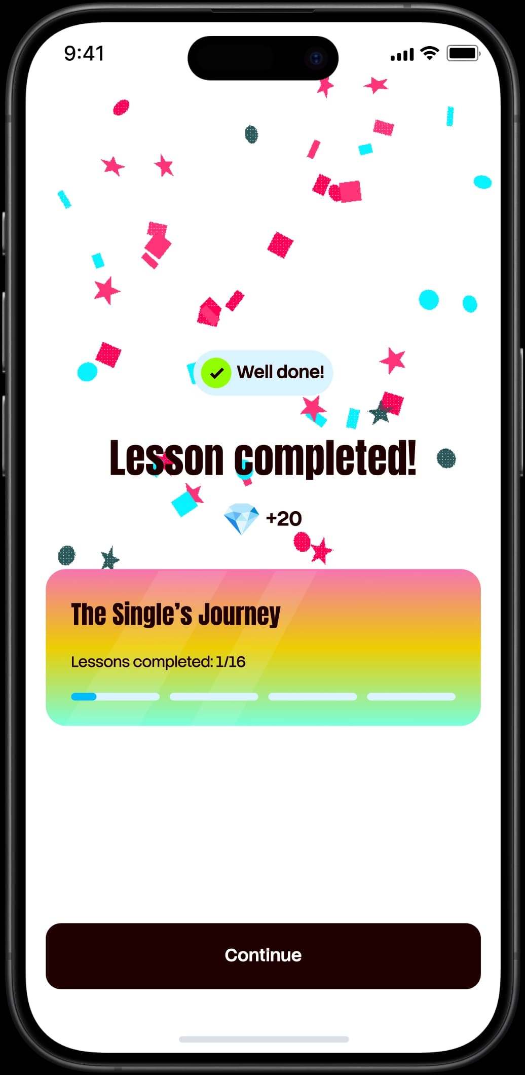 Lesson successfully completed screen