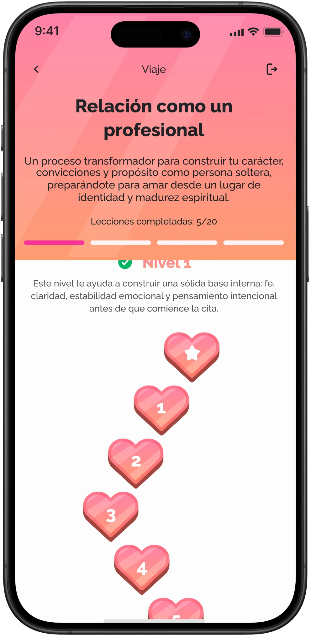 Pantalla de recorrido con lecciones disponibles