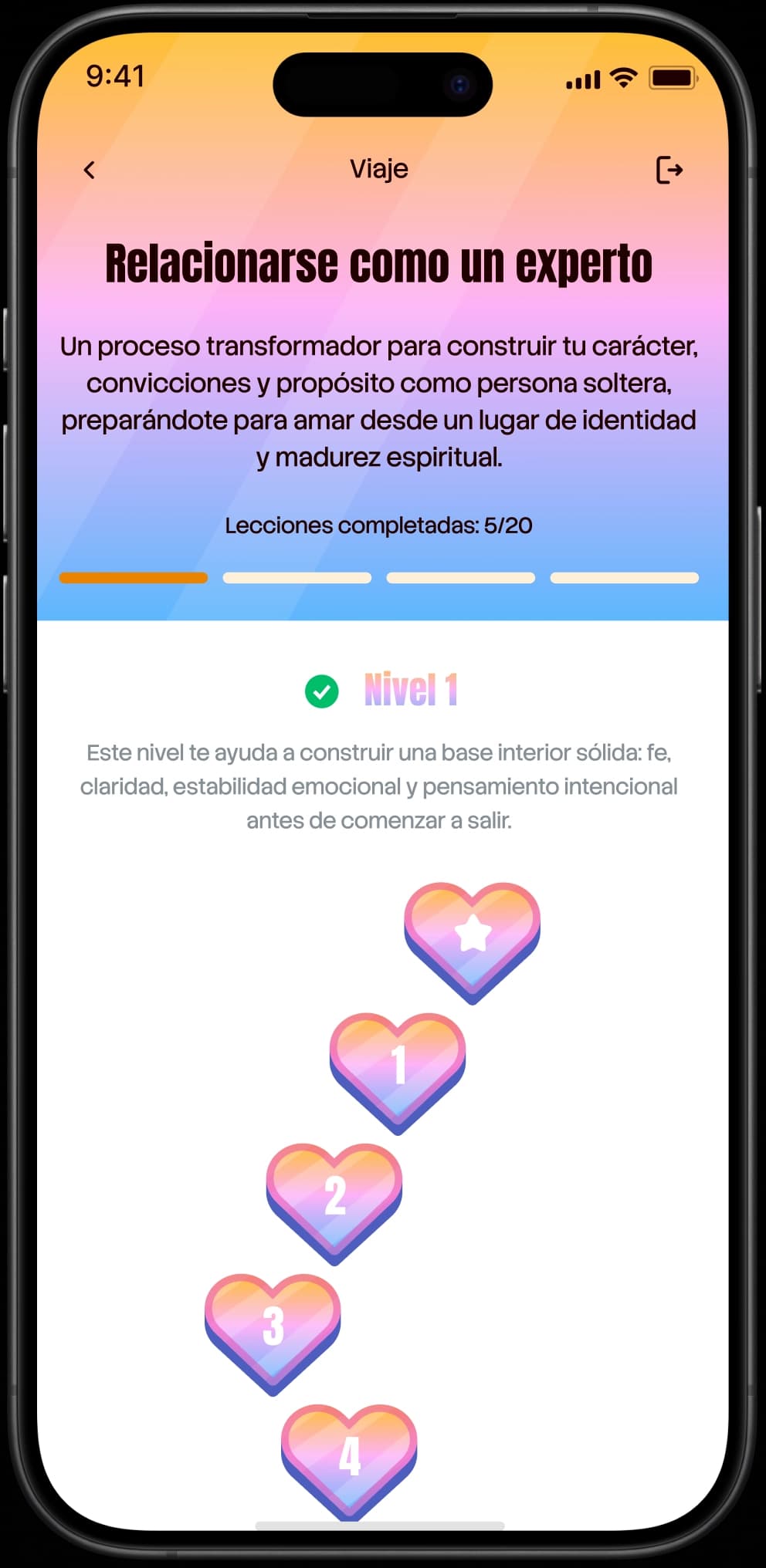 Pantalla de recorrido con lecciones disponibles