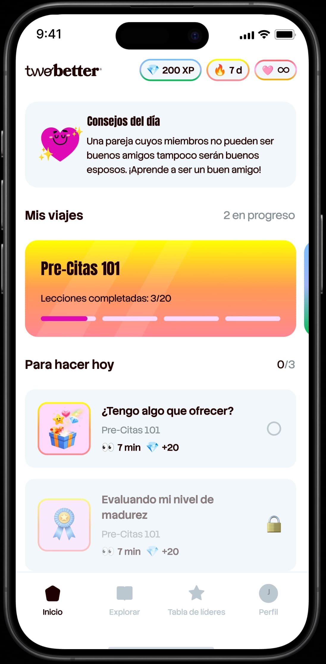 Pantalla principal de la aplicación