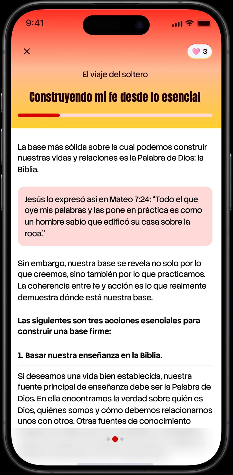 Pantalla de contenido de la lección con material educativo