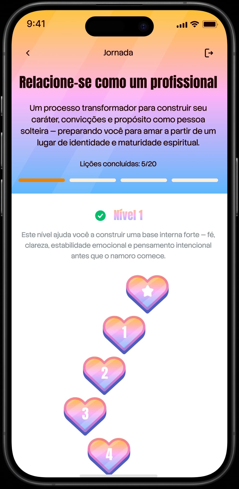 Tela de jornada com lições disponíveis