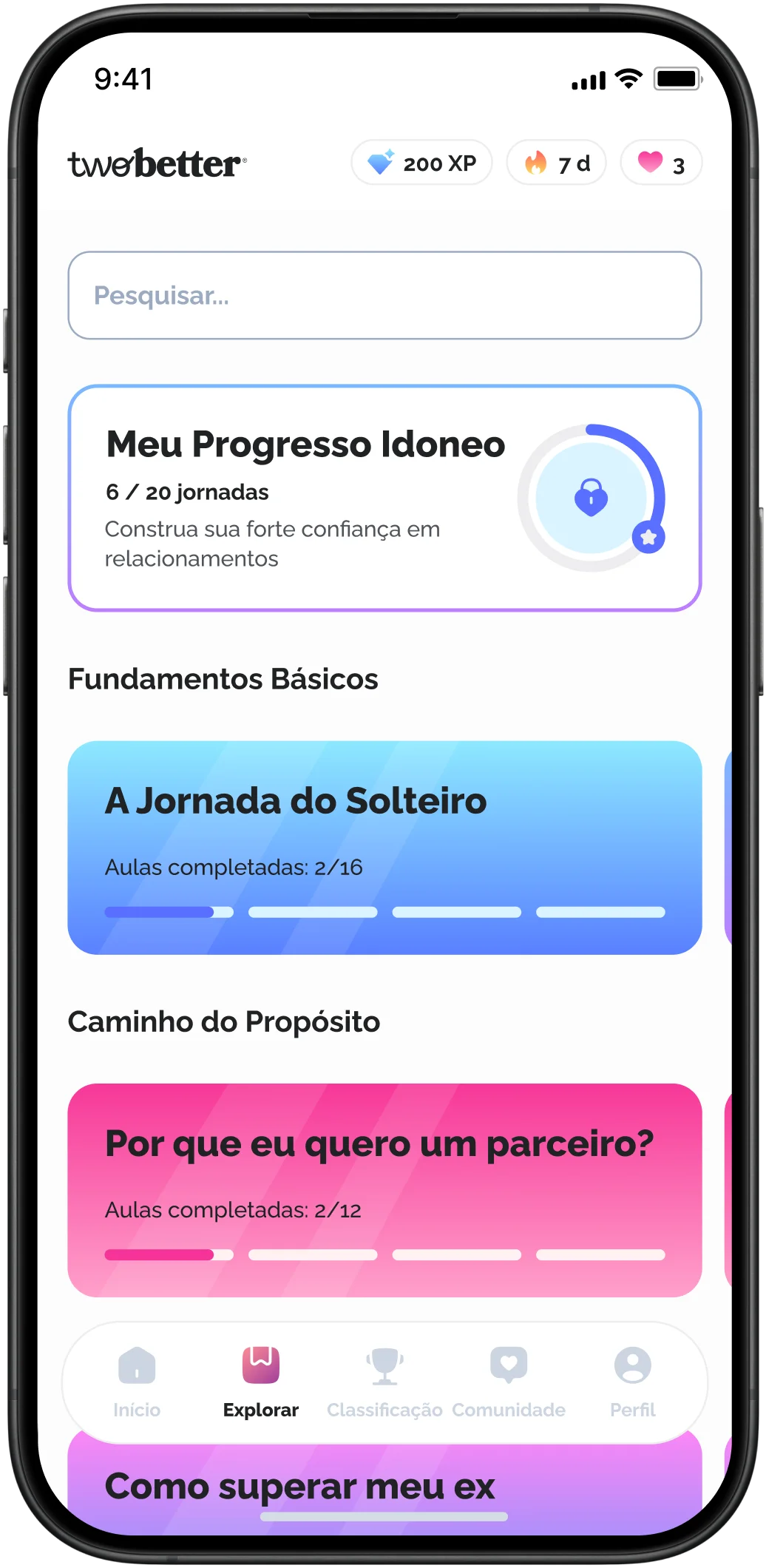 Tela de seleção de jornadas com lições