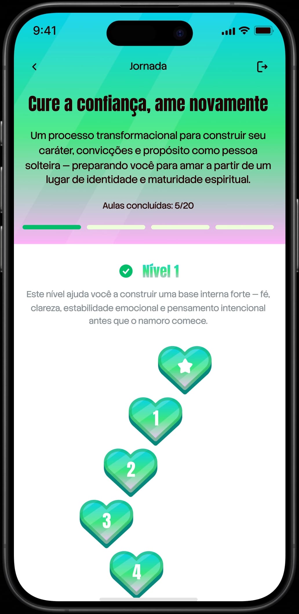 Tela de jornada com lista de lições