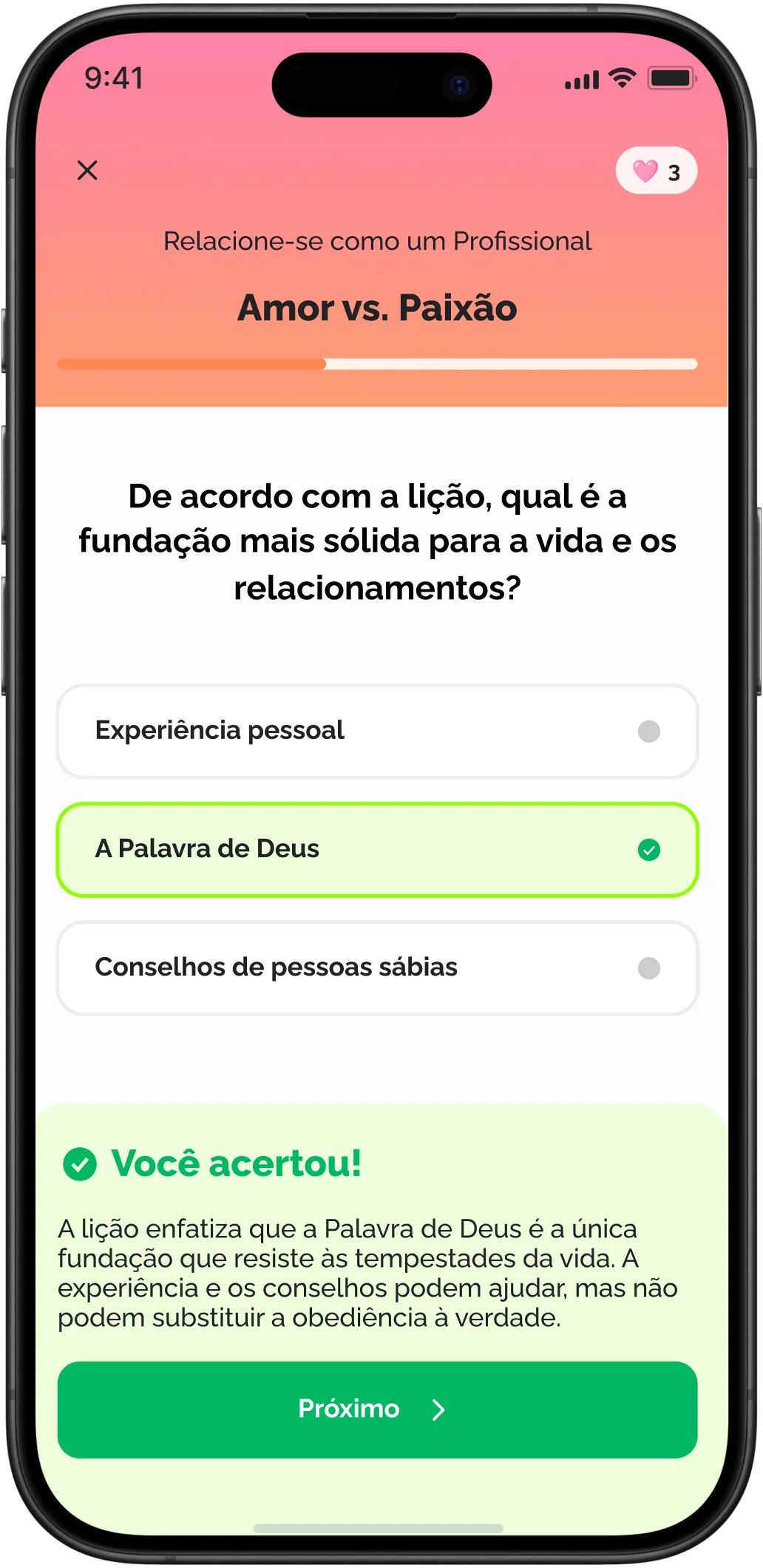 Tela de conclusão do teste após a lição