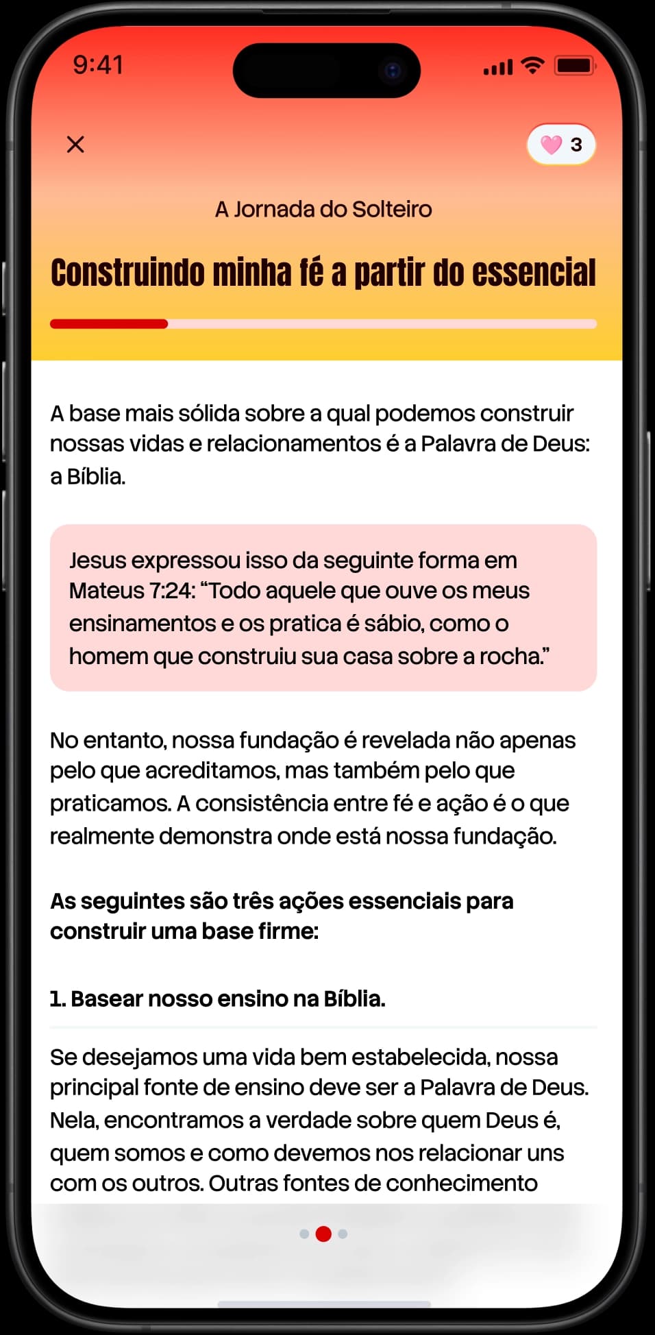 Tela de conteúdo da lição com material educativo