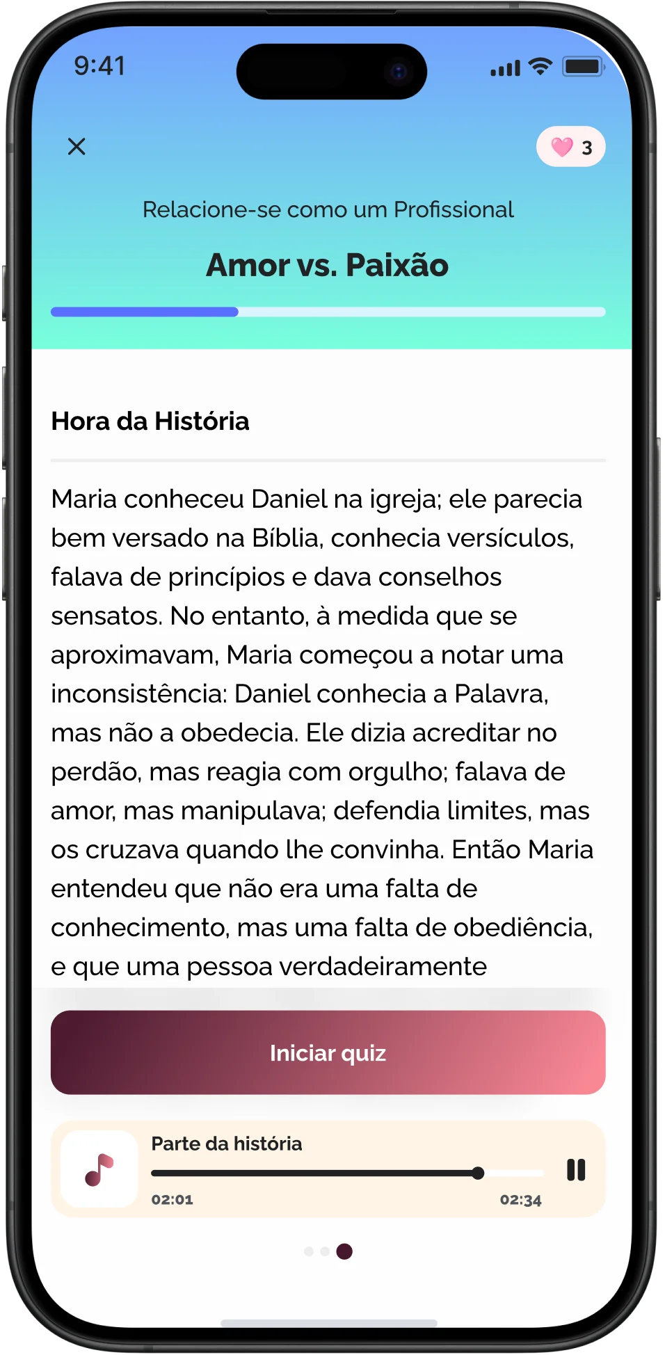 Tela de história da lição