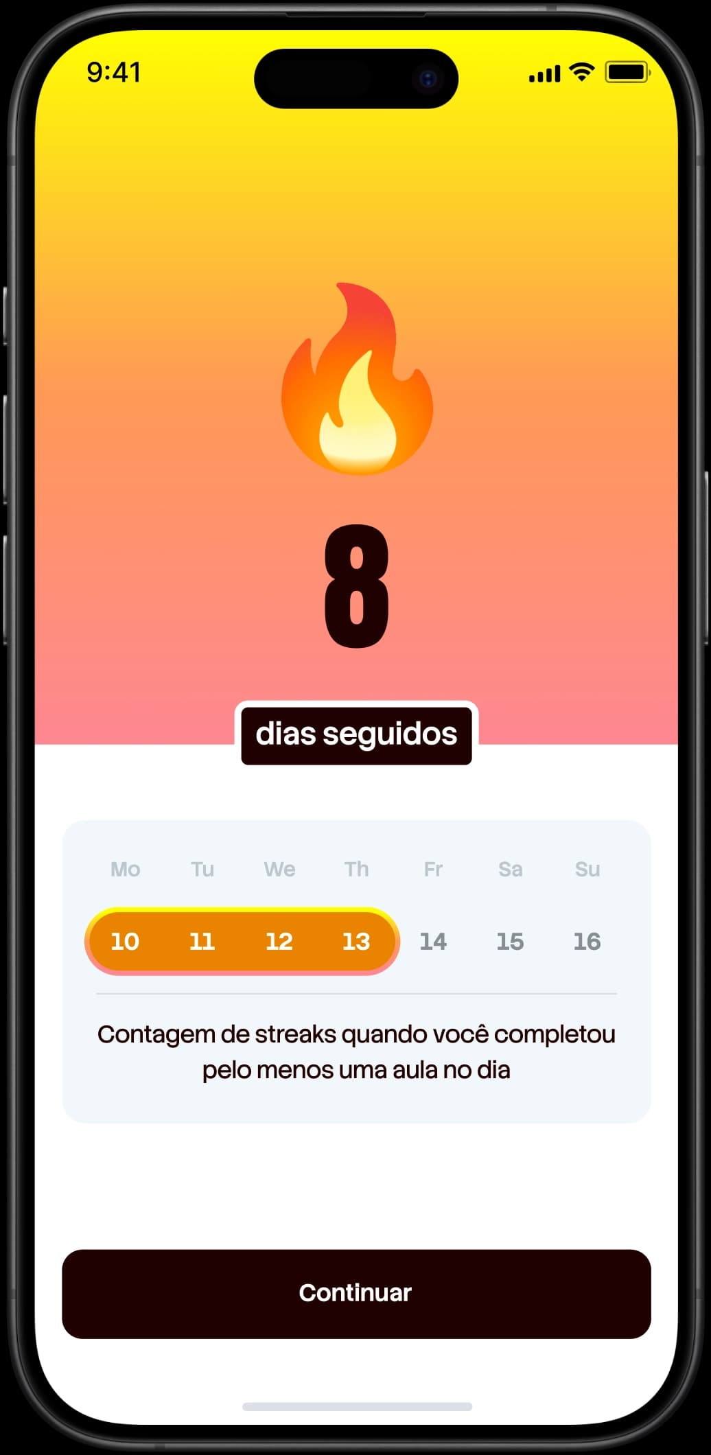 Tela de sequência diária ao completar uma lição por dia